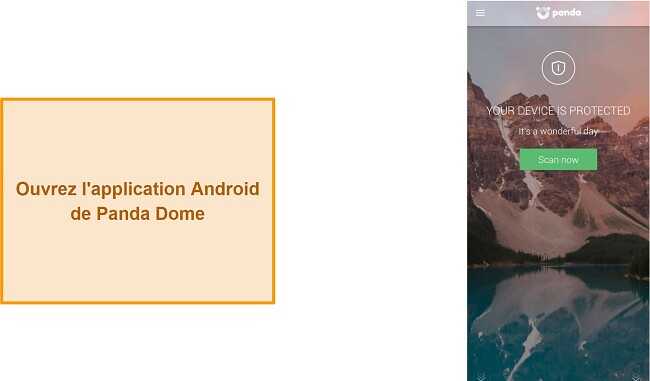 Capture d'écran de l'écran principal de l'application Panda Dome