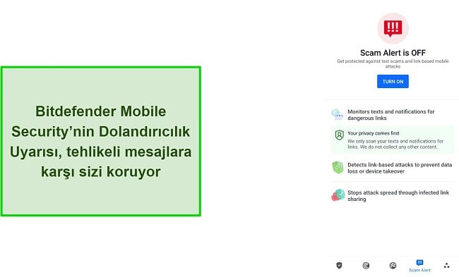 Bitdefender Mobil Güvenlik Dolandırıcılık Uyarı Özelliği